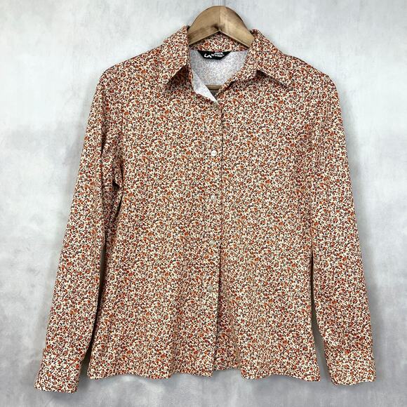 VTG Jack Winter Womens Button Up‎ top Size Medium Ditzy Floral Retro 70s Disco - Picture 1 of 9